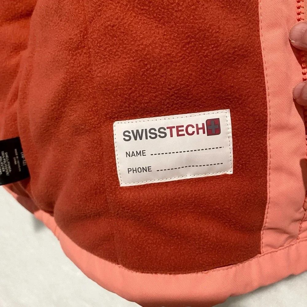 SwissTech Girls Size L 10-12 Orange/Coral Hooded Coat Zip-Up‎ * Outer Coat Only